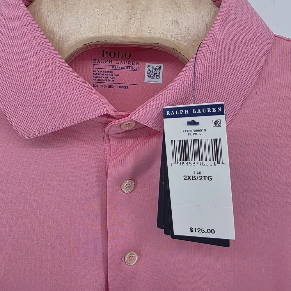 NWT Polo Ralph Lauren Polo Mens 2XB Performance Recycled Pink Classic Golf Sport